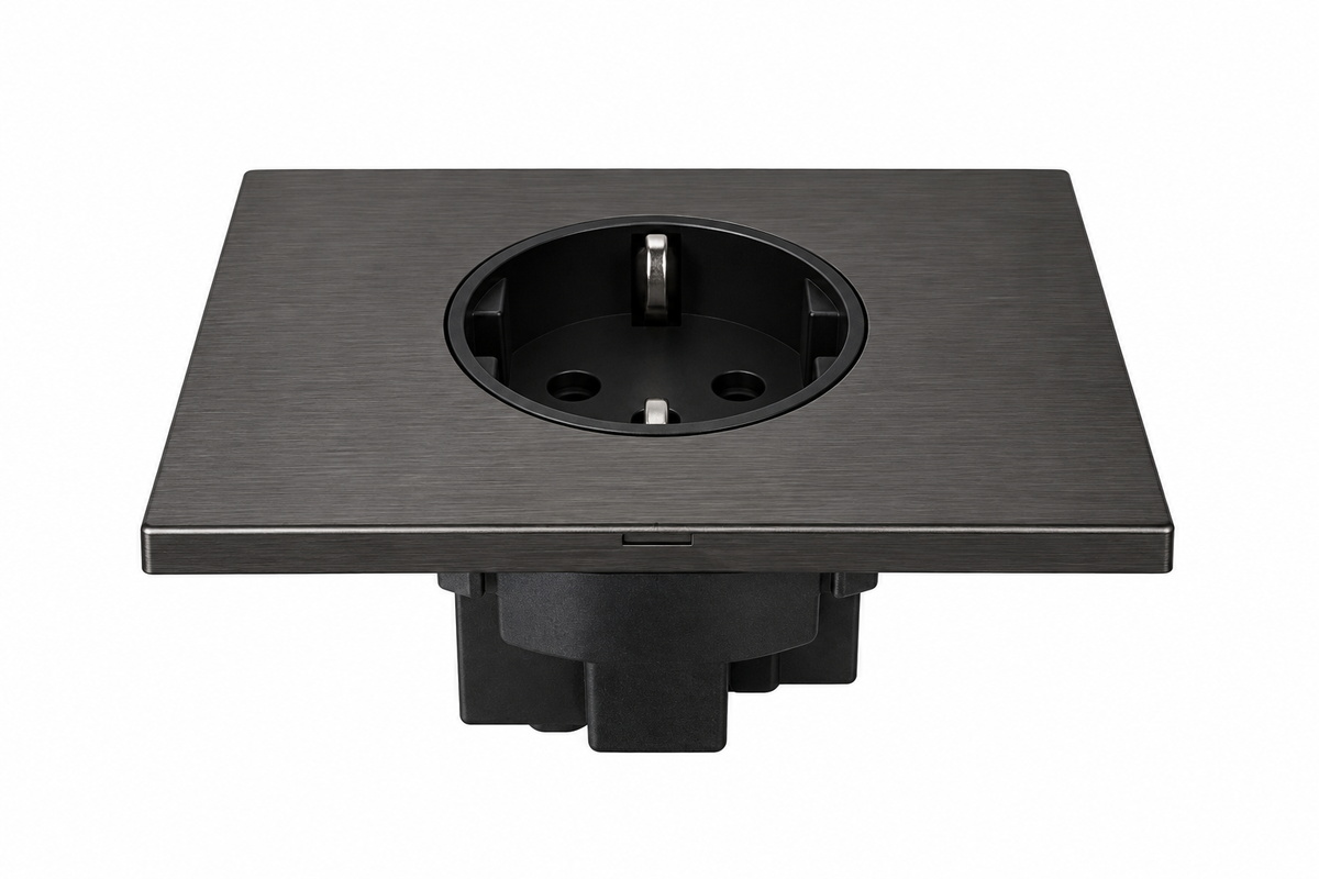 Wandcontactdoos Schuko 16A - Modern - Grijs - schuin aanzicht