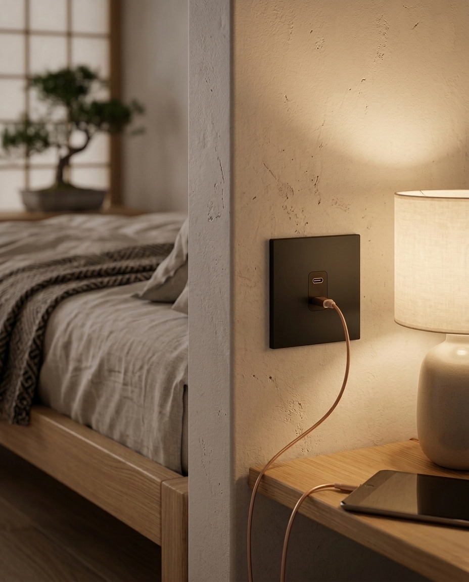 USB-A + USB-C Lader — Modern — Mat Zwart - Mat Zwart — Sfeerbeeld